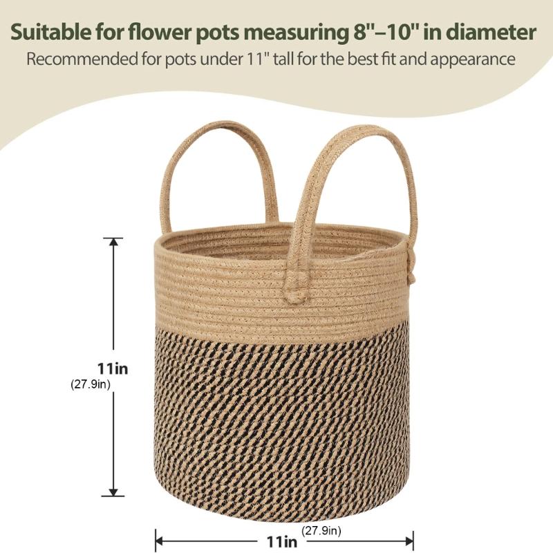 Round Wicker Basket for Flower Pot and Indoor Floor Planter Decorative Round Woven Plant Pot Basket Planter Cover Small