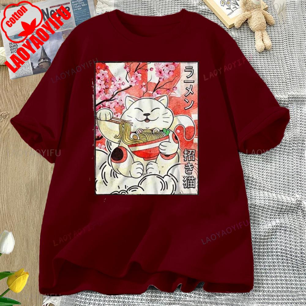 Japanese Noodles Maneki Neko Cat Ramen T Shirt Best Seller Funny Movie Gift Music Meme Top Tee High Quality Cotton Tops