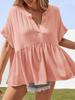 Womens V Neck Peplum Babydoll Blouse Short Sleeve Pleated Summer Top