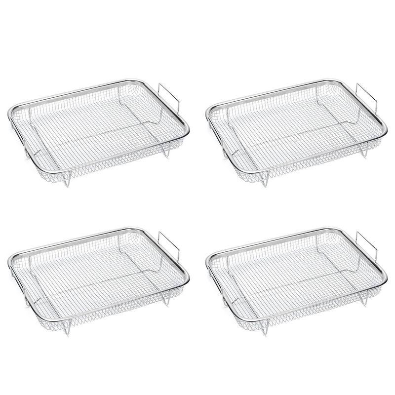 A74E-4Pcs Air Fryer Basket For Oven, Stainless Steel Grill Basket, Non-Stick Mesh Basket, Air Fryer Tray Wire Rack Basket