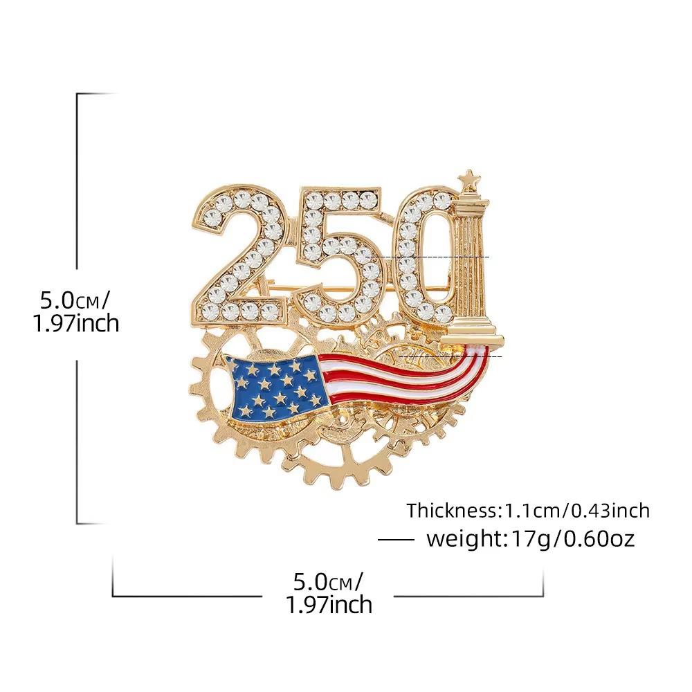 250th Anniversary Commemorative Metal Brooch with Enamel and Rhinestone Detailing Creative Pin Accessory for Independence Day Celebration
