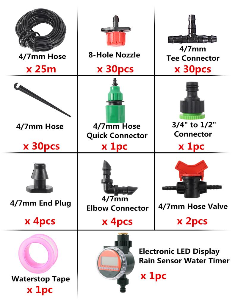 5~40m Automatic Garden Watering System Kit Rain Sensor Water Timer Dripper Irrigation Combination Lawn Potted Watering Supplies