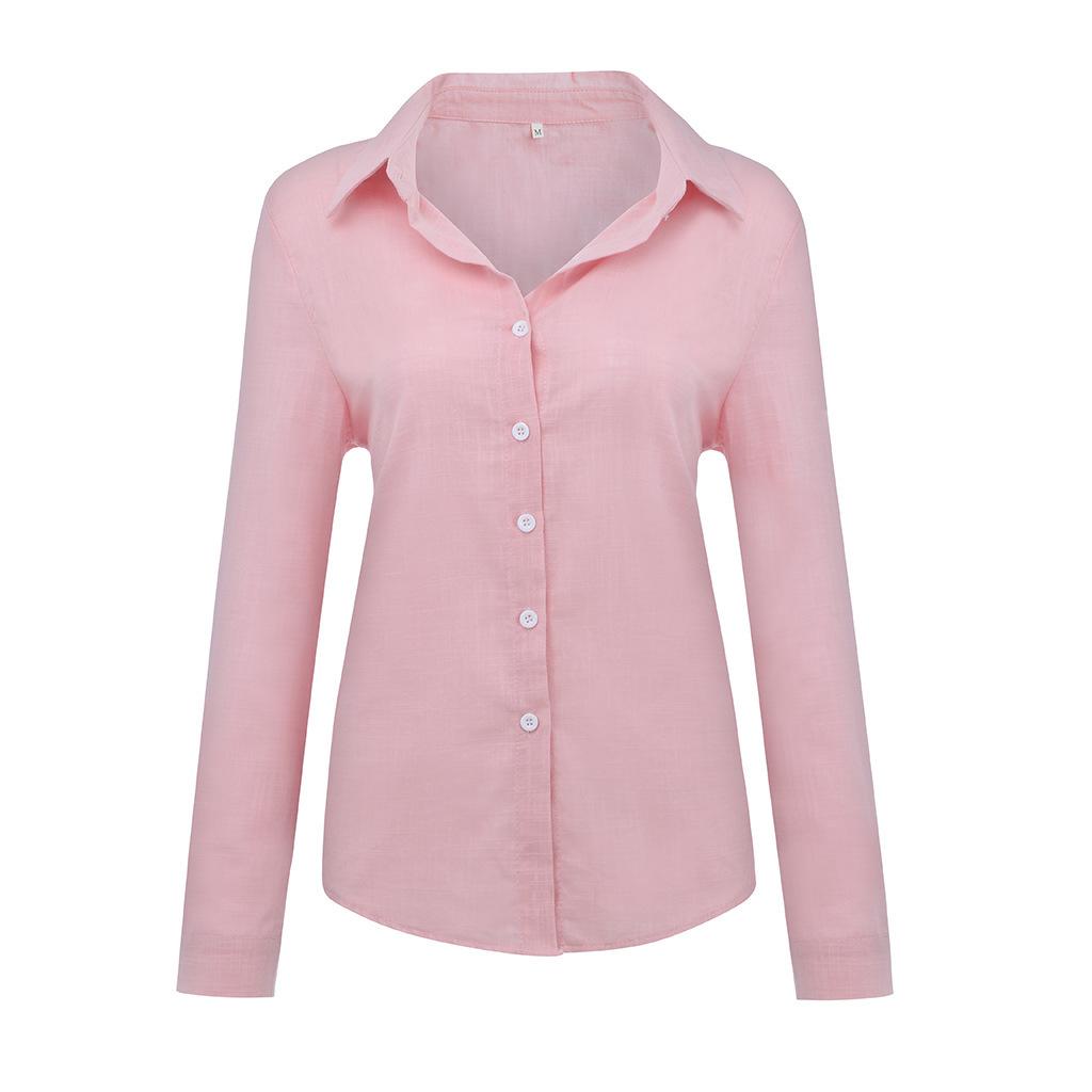 2023 European & American Women's Casual Loose Long Sleeve Cotton Linen Shirt - Solid Color