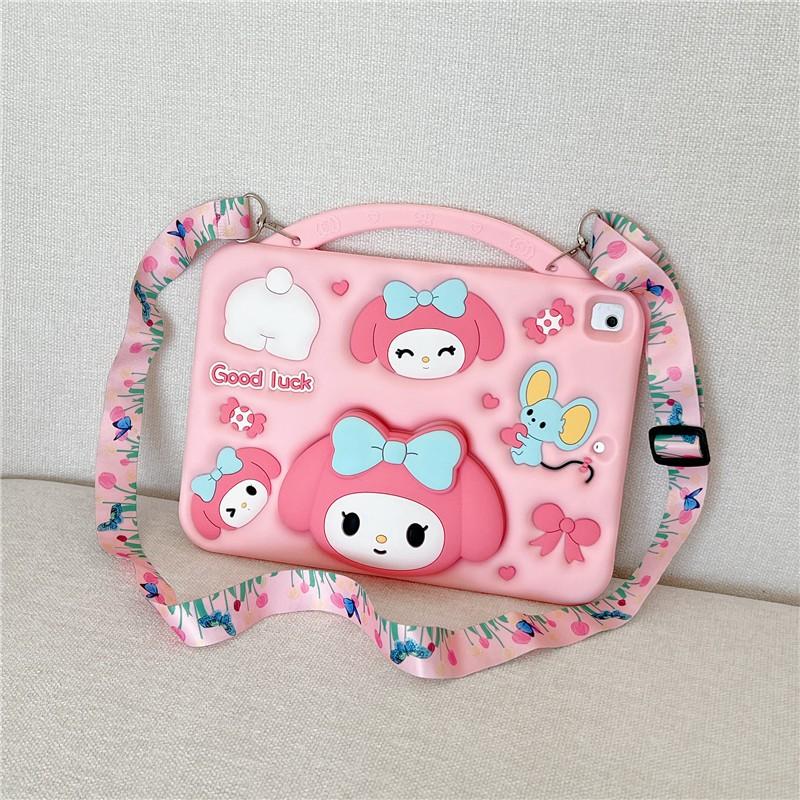 Silicone Case IPad 10 10.2 Inch With Kickstand Wrist Strap Cute Melody Cartoon Design Shockproof Anti-Scratch Soft Shell