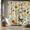 1 Bright Floral And Butterfly Shower Curtain - Features A Colorful Floral And Butterfly Pattern, Machine Washable Polyester
