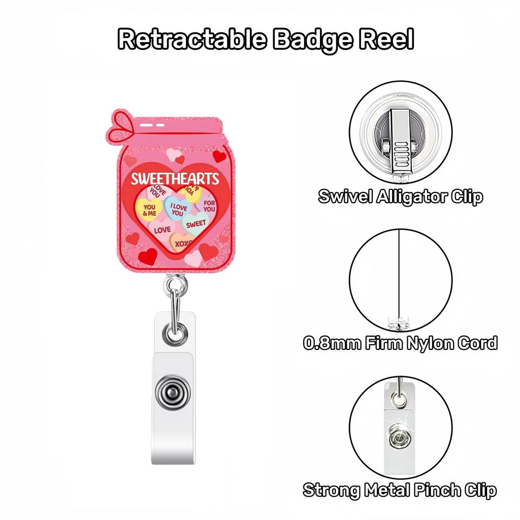 Swivel Badge Holder Lightweight Cute Badge Reel Retractable Id Badge Reel Acrylic For Valentine'S Day Gift Doctor Id Display