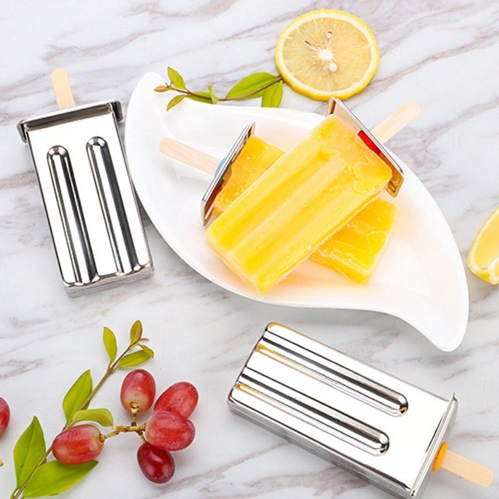 2pcs set Flat Head Stainless Steel Popsicle Mold Stainless Steel Ice Cream Mould  Juice Smoothies Flat Head