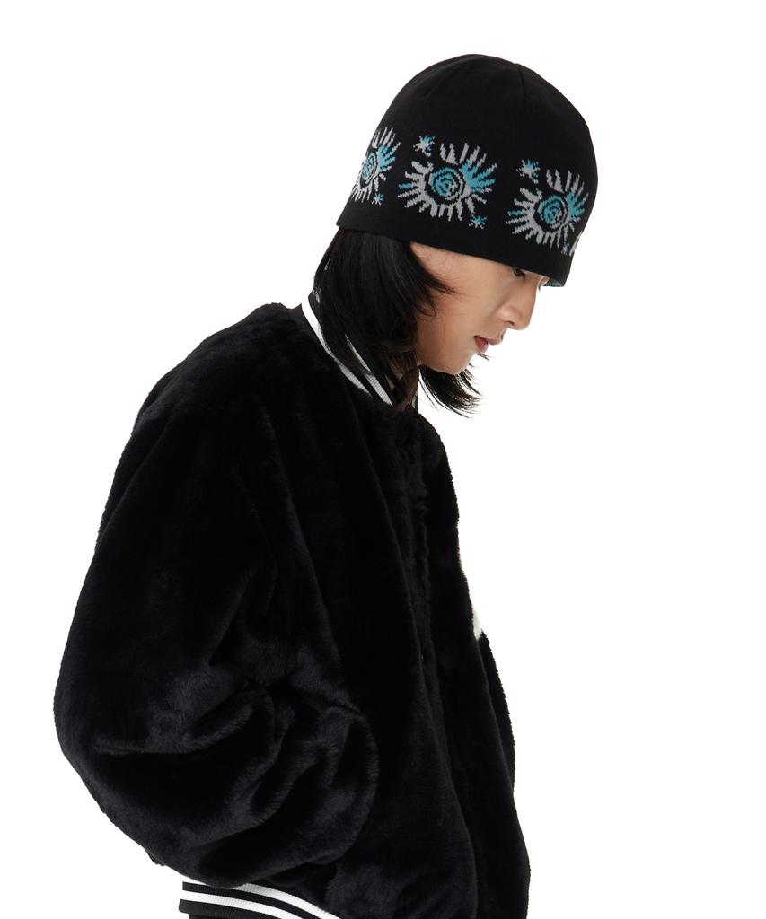 AAKAM Small Sun Jacquard Beanie (Black)