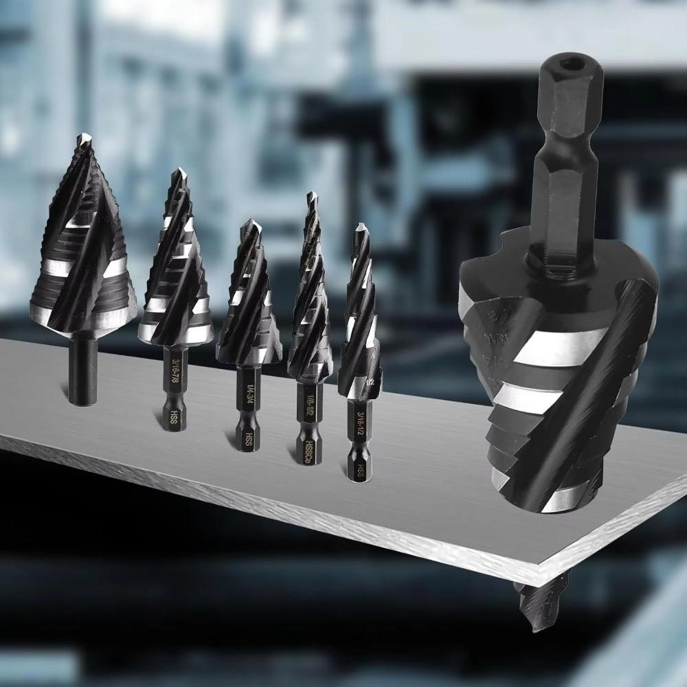 Four Spiral Flute Step Drill Bit Spiral Groove Wood Metal Hole Opener Punch Holes Drill Bit