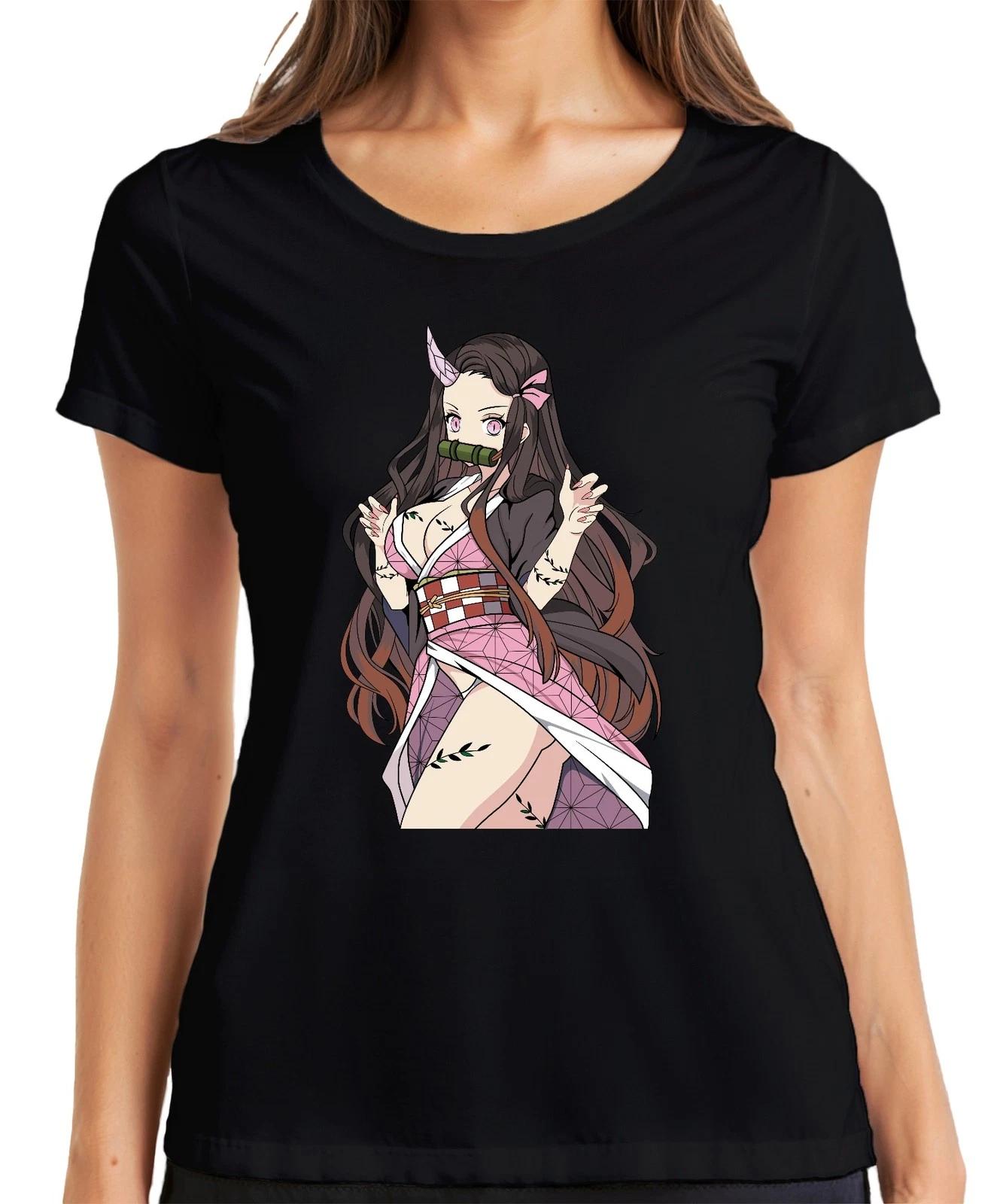 Nezuko Dämonin Bambusknebel Anime Cosplay Geschenk Manga süß Damen T-Shirt S