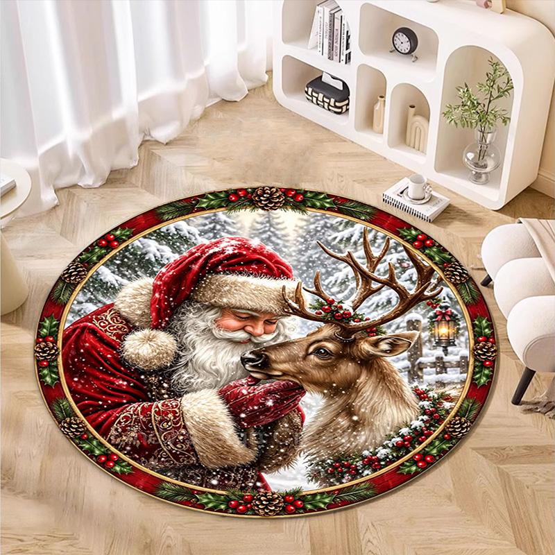 Cute Christmas Day Gift Bell Santa Claus Snowman Christmas Tree round rug Home Soft Decorative Anti slip Chair Mat Carpet Outdoor Floor Mat Carpet 16