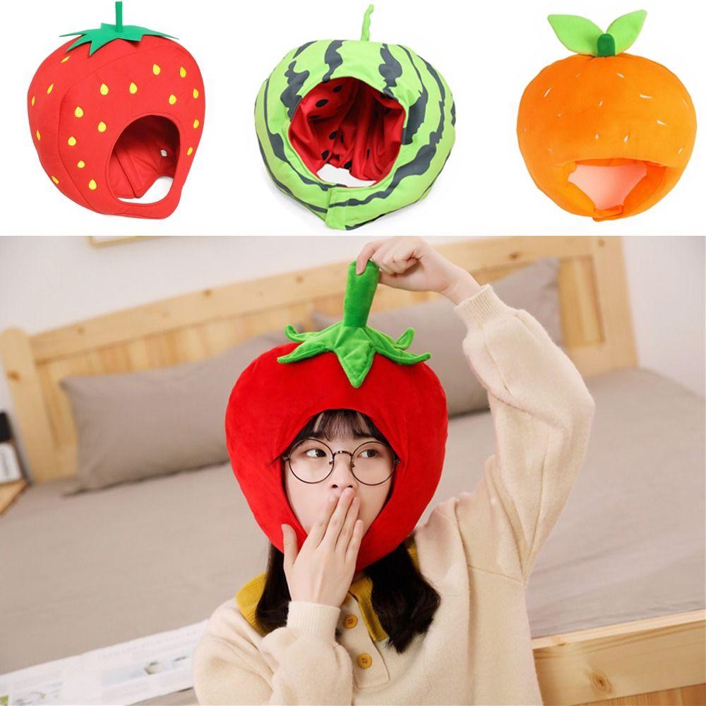 Soft Orange Hat Cartoon Design Watermelon Hat Funny Fruit Hat Cosplay Headgear