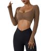 Top da yoga fitness a maniche lunghe plissettato nudo europeo e americano per donna