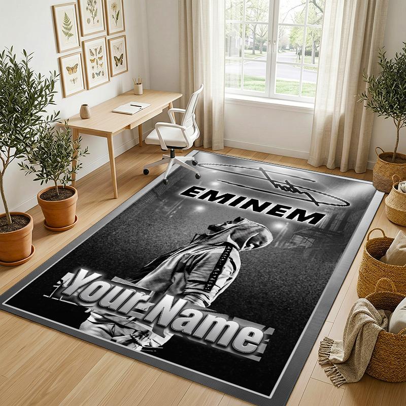 Personalized Crystal Velvet Carpet,Eminem Custom Printed Name, Plush Area Rug For Home Indoor Decor
