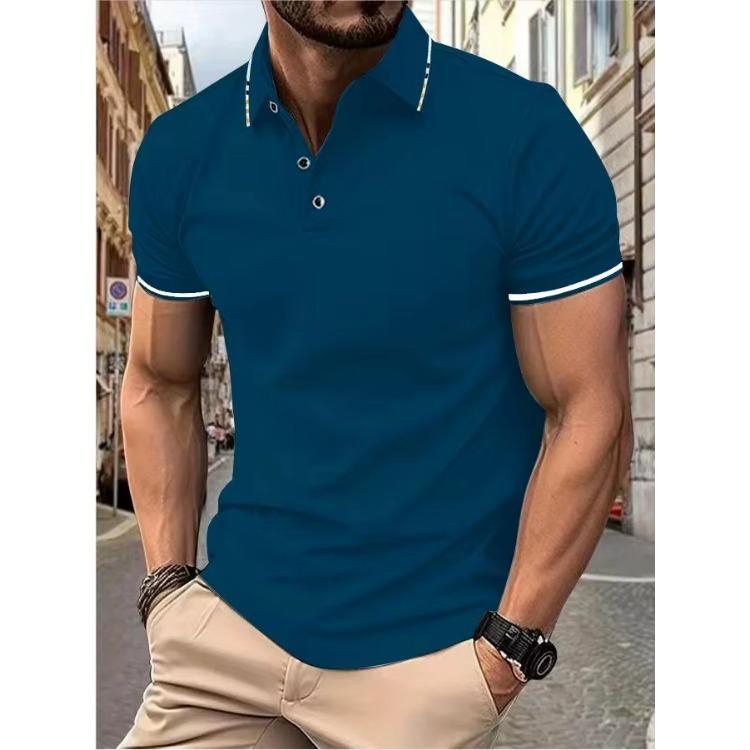 Treasure T-shirts Heren nieuw Poloshirt T-shirt zomer heren korte mouw intercolor revers S denimblauwe kleur
