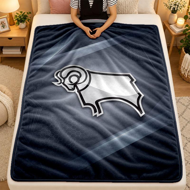 Flannel BlanketDerby County Warm Soft Throw Blanket for Indoor Sofa Bed Living Room Use