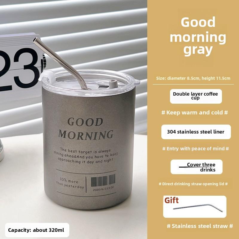 

320ml/600ml Ice Coffee Cup304 Stainless Steel Thermal Water Bottle with Straw Ice American Coffee Mug Double-layer Vacuum Cup 320ml