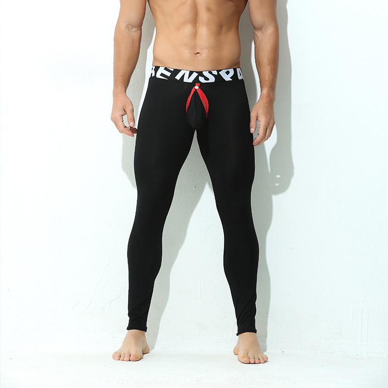 Leggings de bază din bumbac pentru bărbați, transfrontalieri: Deschidere frontală, Elasticitate ridicată, Respirabil, Croială mulată, Design U-convex, Lenjerie lungă.