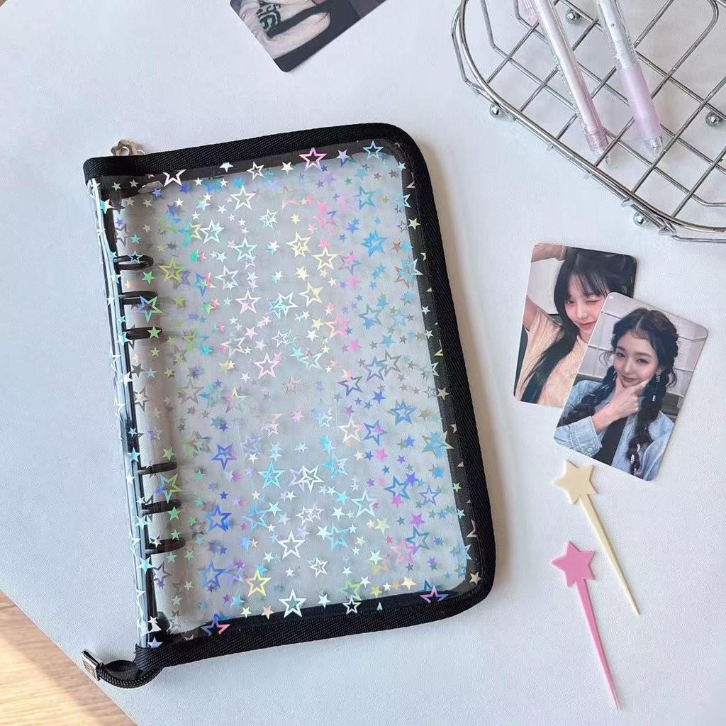 Ins Style A5 Laser Star 6-Hole PVC Loose-Leaf Zipper Binder: Planner, Photo Album, Card & Jewelry Storage