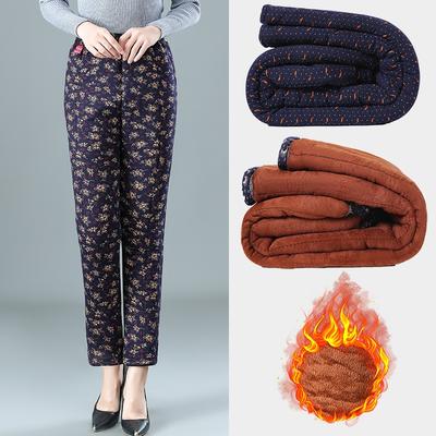Winter Middle-aged and Old Women's Camel Wool Cotton Pants Mom Elastic High-waisted Piled Three-layer Cotton Pants Grandma Thickened Thermal Pants