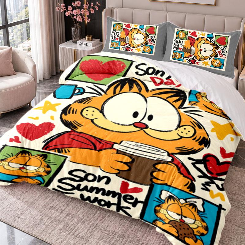 Garfield cartoon 3Pcs Bedding Set Duvet Cover With Two Pillowcases For Bedroom Home Decoration