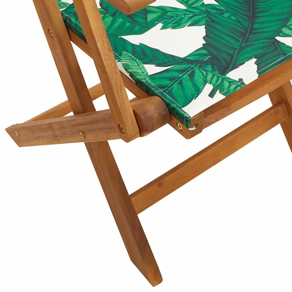 Garden Chairs 2 pcs Leaf Pattern Solid Acacia Wood & Fabric