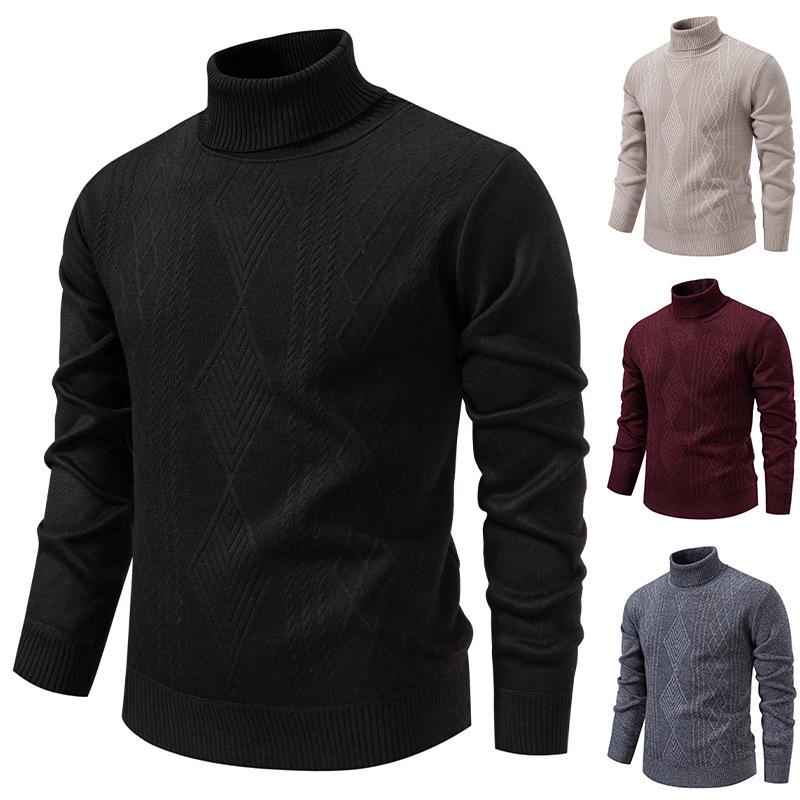 Men's Autumn-Winter Plus Velvet High Neck Sweater - Warm, Thick Knitwear for Middle-Aged Dads