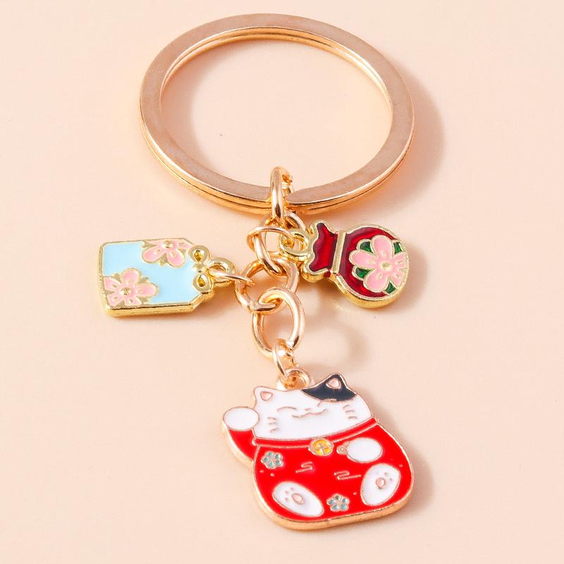 

Lovely Enamel Fortune Cat Keychain Charms Gemstone Key Rings Gifts for Women Men Handbag Pendants DIY Jewelry Accessories