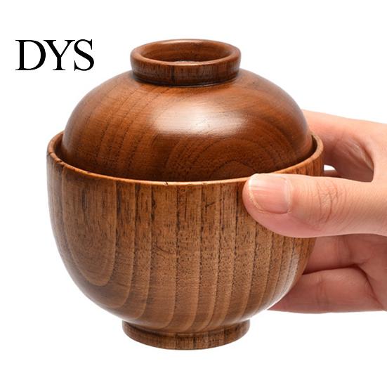Wooden Bowl Rice Japanese Style with Lid Dishwasher Safe Food Container Tableware Salad Soup Snack Kitchen Supplies