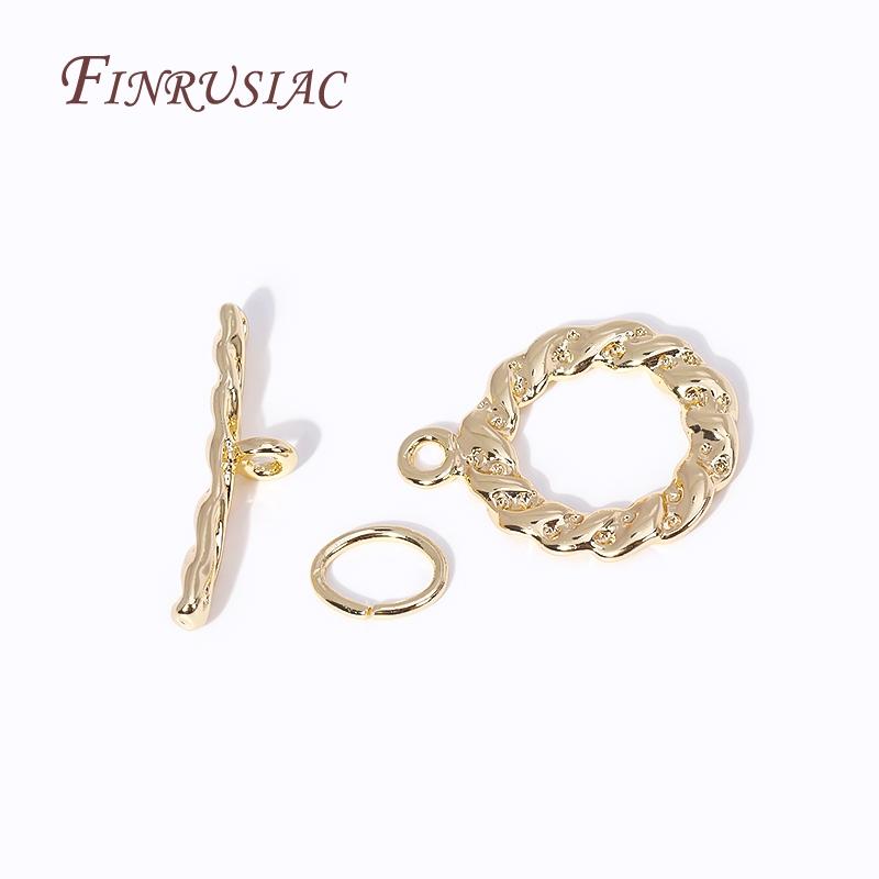 18K Gold Plated Twist Pattern Circel Round Toggle Clasps,High Quality Brass OT Clasp For Necklace Making DIY Jewelry Crafts