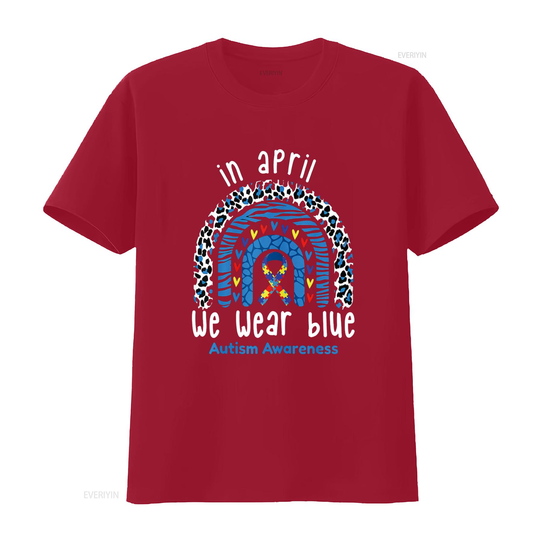 

ZOCAVIA We Wear Blue For Autism Awareness Rainbow Month T Shirt Top vintage Washed Breathable streetwear graphic Stylish S