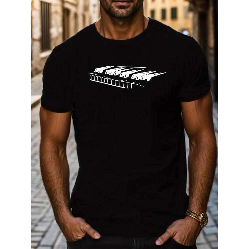 

[Music Keyboard Tee] Summer Music Keyboard T-shirt - Simple Ins Men s Short Sleeve Top 4XL чорний