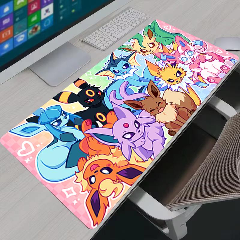 Mouse Pad Kawaii Eevee PC Accessories Gamer Cabinet Mousepad Anime P-pokemon Keyboard Rug Laptop Gaming Rubber Desk Mat