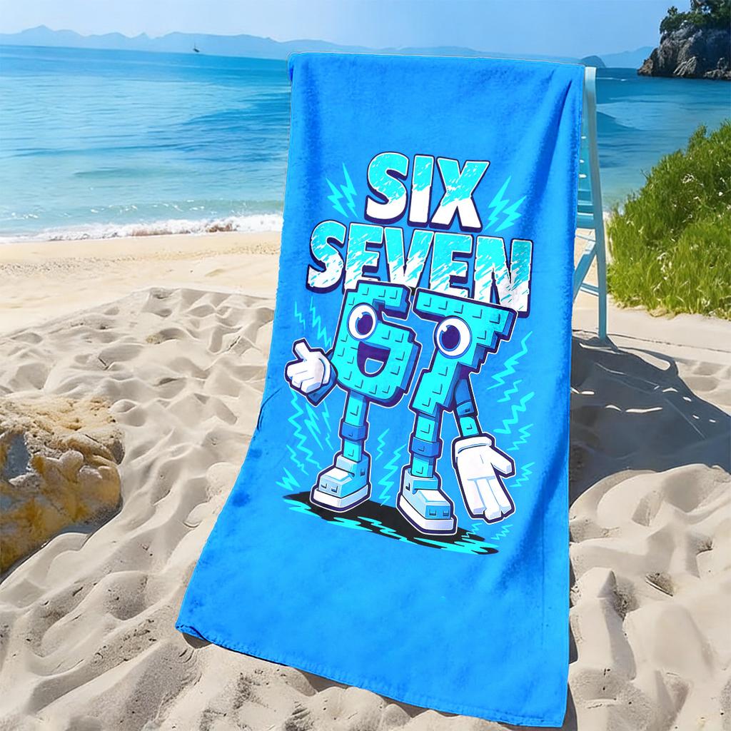 Personalized Number 67 Cartoon Beach Towel 2D Print Soft Quick Dry Sand Resistant for Summer Travel Swimming