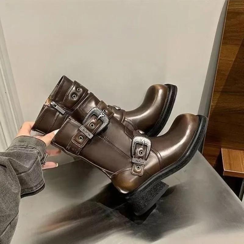 Fashion Leather Middle Heel Women's Half High Boots On Offer Fashion 2025 Sale Designer Luxury Cosplay New In Pu Ladies Mid Calf Shoes