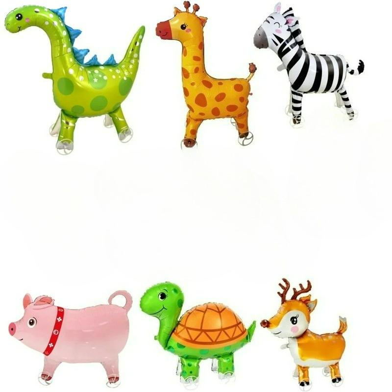 16pcs Cute Walking Animal Foil Balloons with Wheels Walking Wheels Elephants Dinosaurs Lions Rabbits Children's Toy Balloons