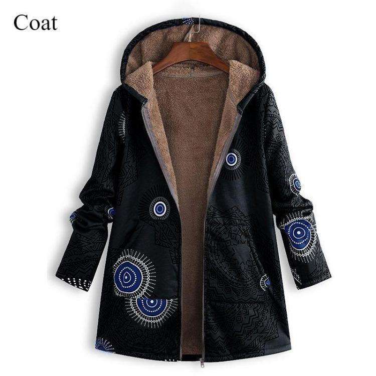 Casual Cotton Linen Loose Long Coat Printed Sleeve Fashion Jacket Vintage Zipper Women's Hooded Plus Size Temperament