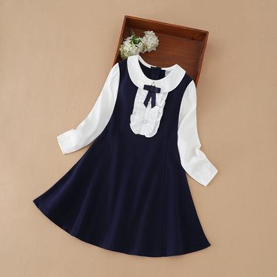 Vestiti per ragazze 2024 Vestiti in stile preppy per bambini Vestiti con colletto a balze e maniche lunghe Vestiti per bambini con fiocco per 5-12 anni