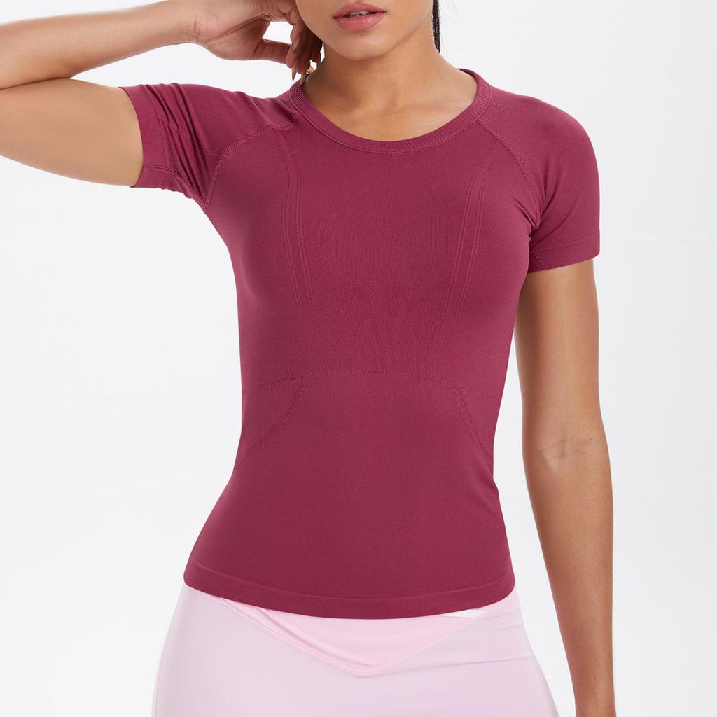 Women's Seamless Knit Solid Color Breathable Short Sleeve Sports Yoga T-shirt