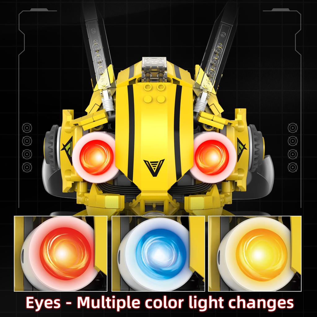 Moc 5 In 1 Electric Rc Intelligent Screen Led Robot Fighter Off-Road Vehicle Bulldozer Model Diy Building Block Children'S Toy