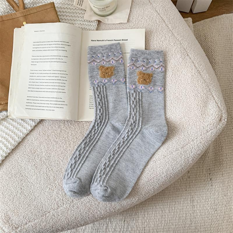 Cartoon Bear Warm Bellow Socks Socks Flocked Socks Piles Of Socks