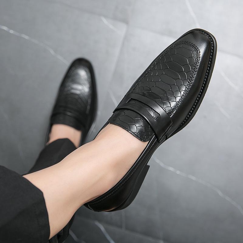 Men's Cross-Border Stylish Slip-On Leather Business Casual Shoes, Fashionable Black Wedding Loafers