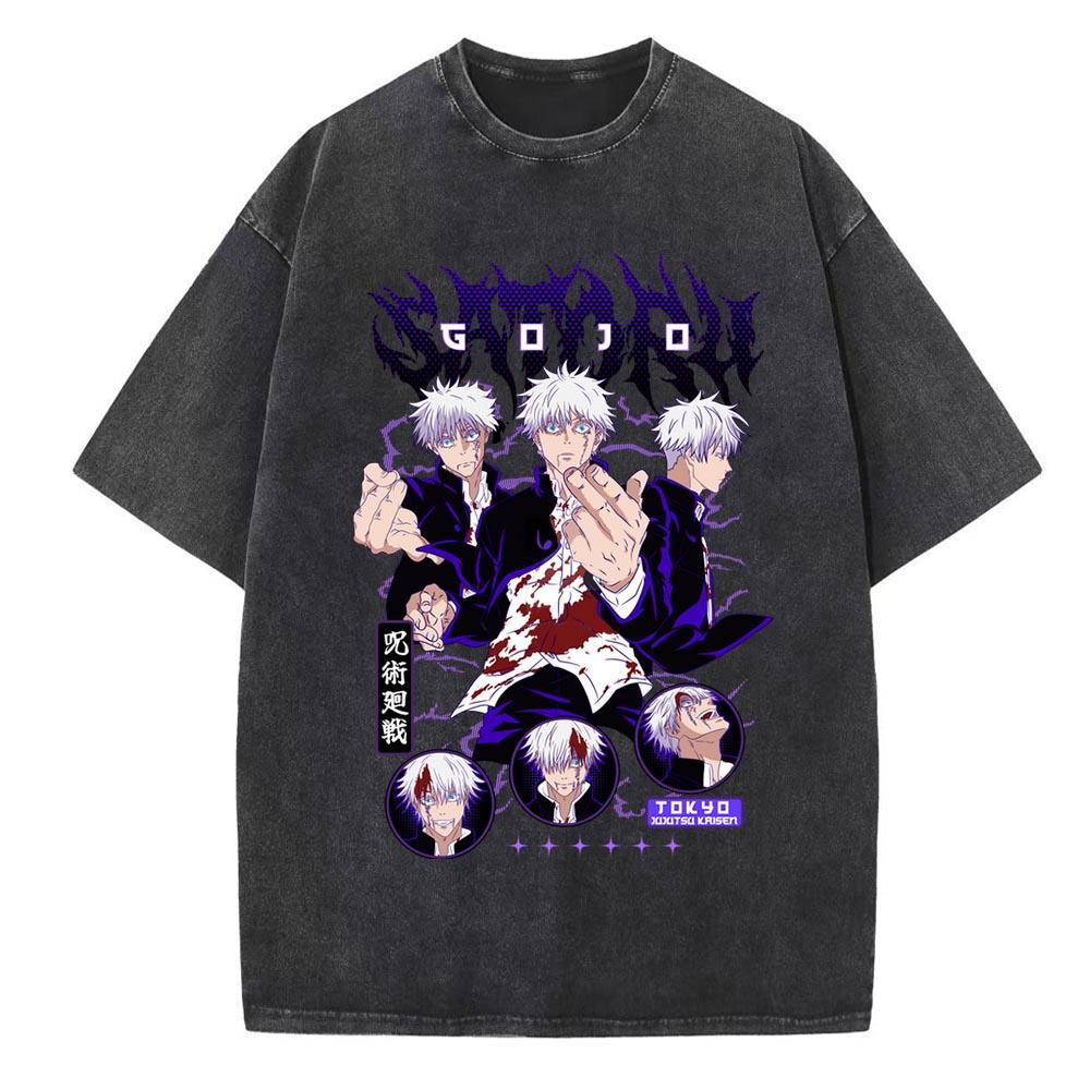 Anime Jujutsu Kaisen Bedrucktes T-Shirt für Herren und Damen Gewaschenes T-Shirt Hohe Qualität Vintage Baumwoll-T-Shirt Harajuku YK Tops