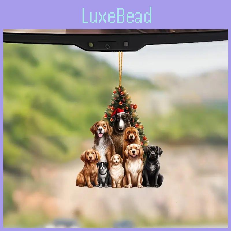 Charming 2d Acrylic Cartoon Christmas Dog Car Ornament For Festive Interior Decoration