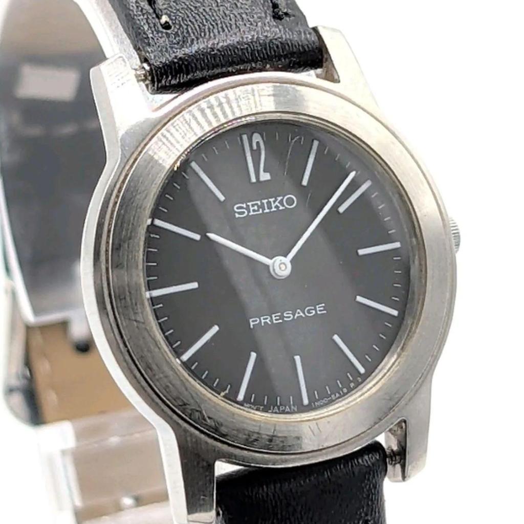 Used SEIKO PRESAGE 1N00-1E90 Watch Quartz Ladies Silver Balck Dial Round Y2K 00S Seiko Presage Watch Quartz Ladies Round Silver Black Dial Vintage