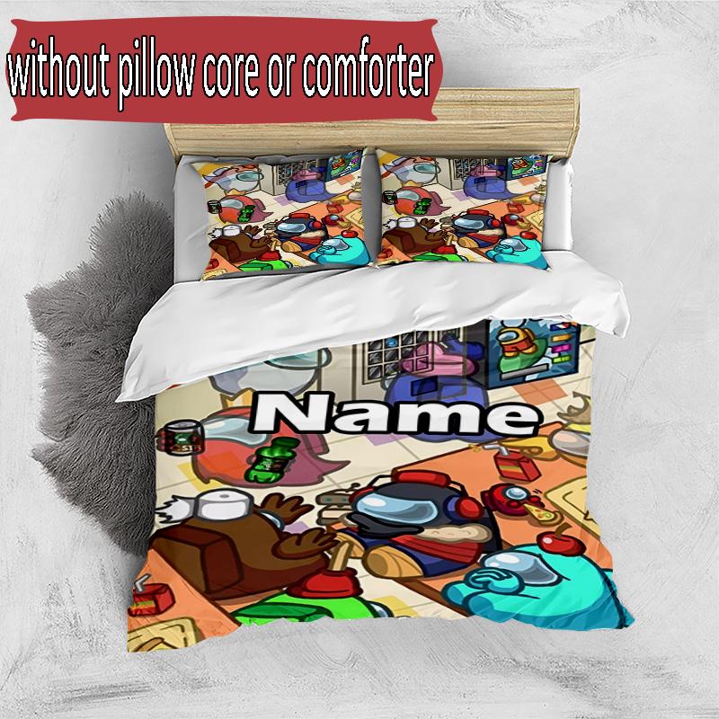 3pcs Duvet Cover Set (1*Duvet Cover + 2*Pillowcase, Without Core), Custom Name Among Us Pattern Bedding Set, Home Bedroom Decor Gift