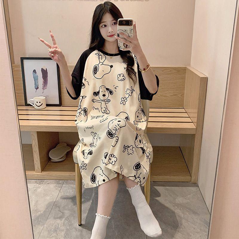 

Pajamas women s summer thin cute cartoon Korean version loose pajamas skirt new spring and autumn student loungewear 1 code = m-l-xl