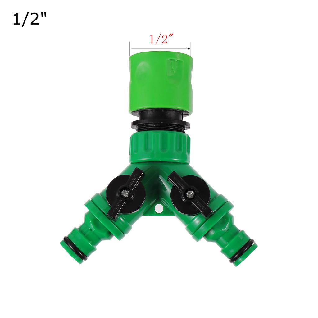 Garden Hose Y Connector 1/2" 3/4" Female Thread 2-Way Tap Adapter Quick Joint Kit With On/Off Valve Water Splitter Accessories
