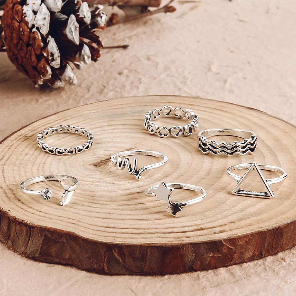 Star Wave Fish Tail Diamond Ring Geometric Triangle Ring Open Hollow Jewelry
