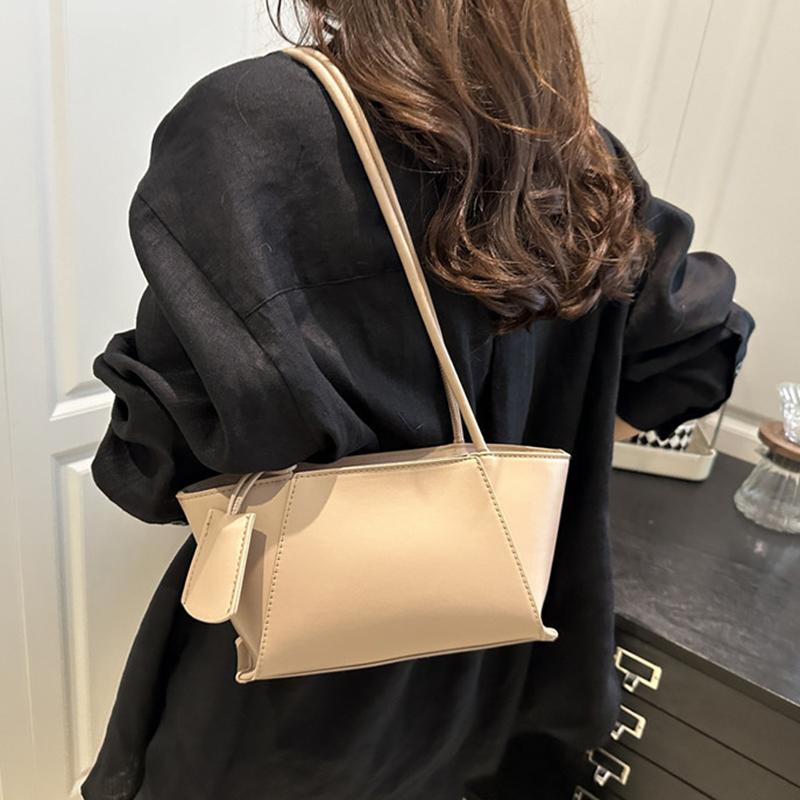 Simple Stylish Solid Color Tote Bag Luxury Casual Pu Leather Shoulder Bag Leisure High-end Women's Underarm Bag